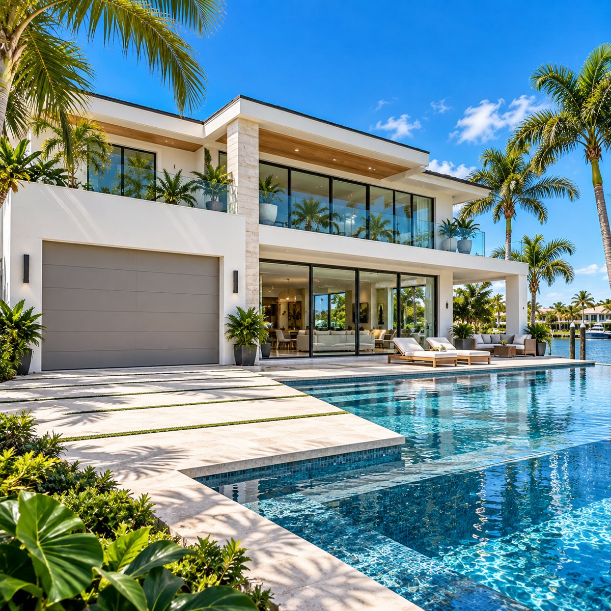 Illustrative Florida home with garage and sliding glass doors