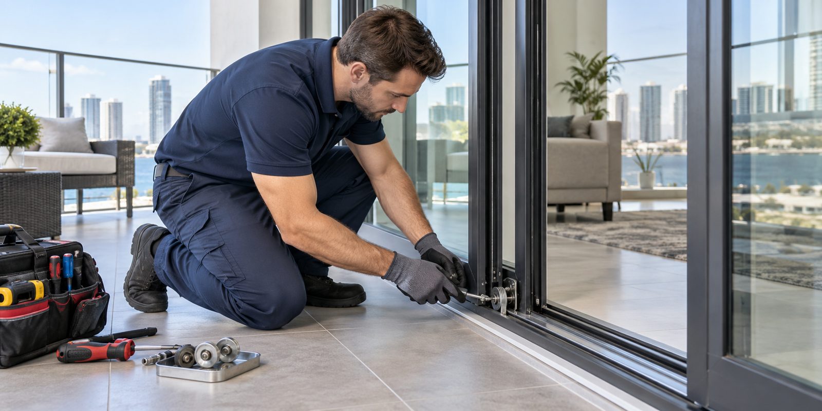 Illustrative sliding glass door hardware service